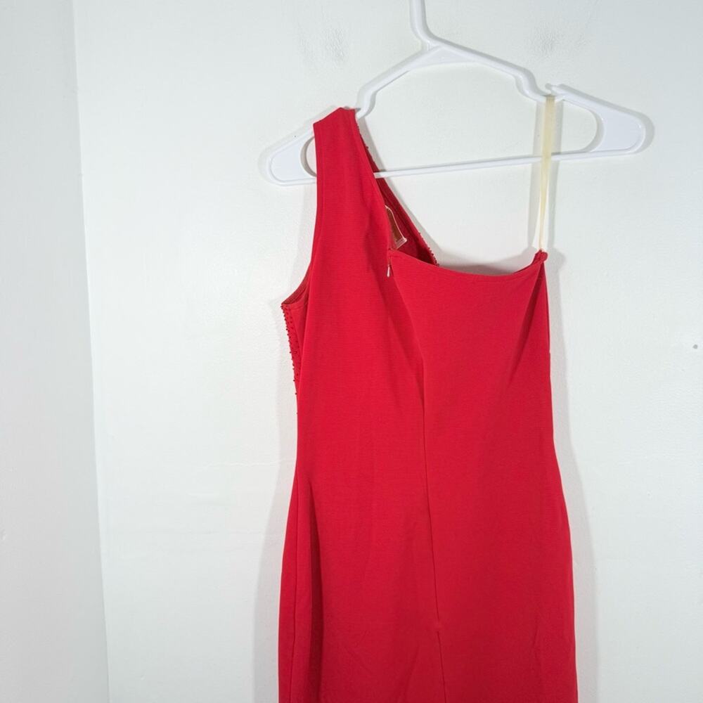 Cassandra Stone Red Y2K One Shoulder Bodycon Beaded Gown with Slit 8 Medium - Picture 8 of 10